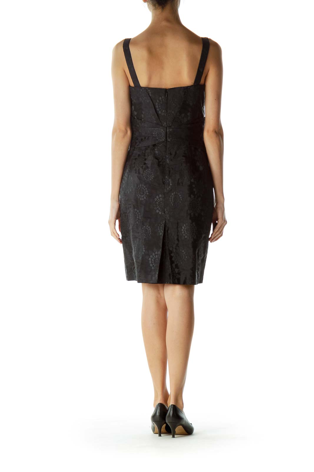 Black Jacquard Embossed Cocktail Dress