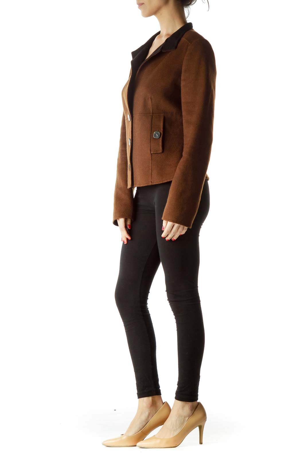 Brown Crew Neck Wool Blazer