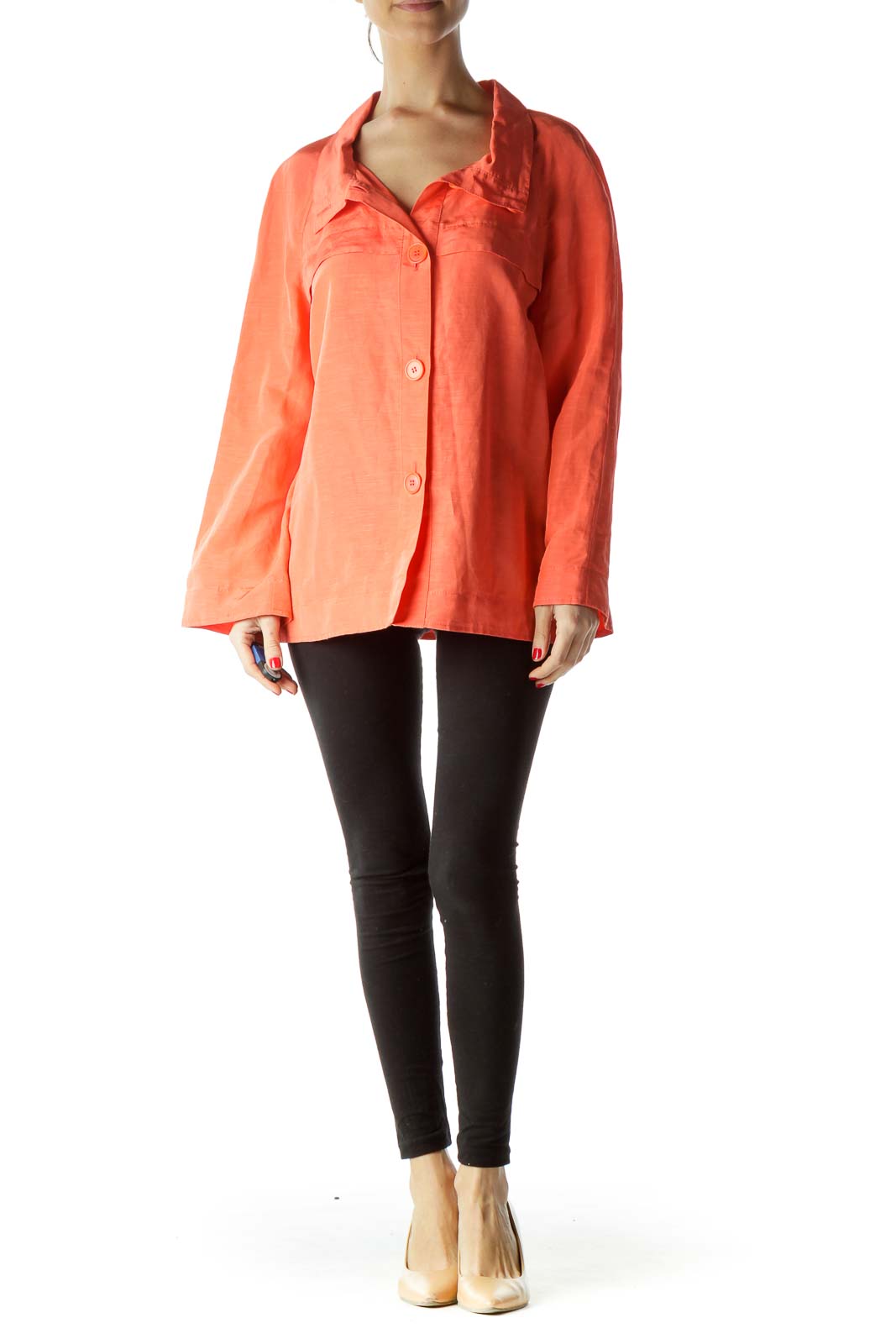 Orange Buttoned High Neck Blazer