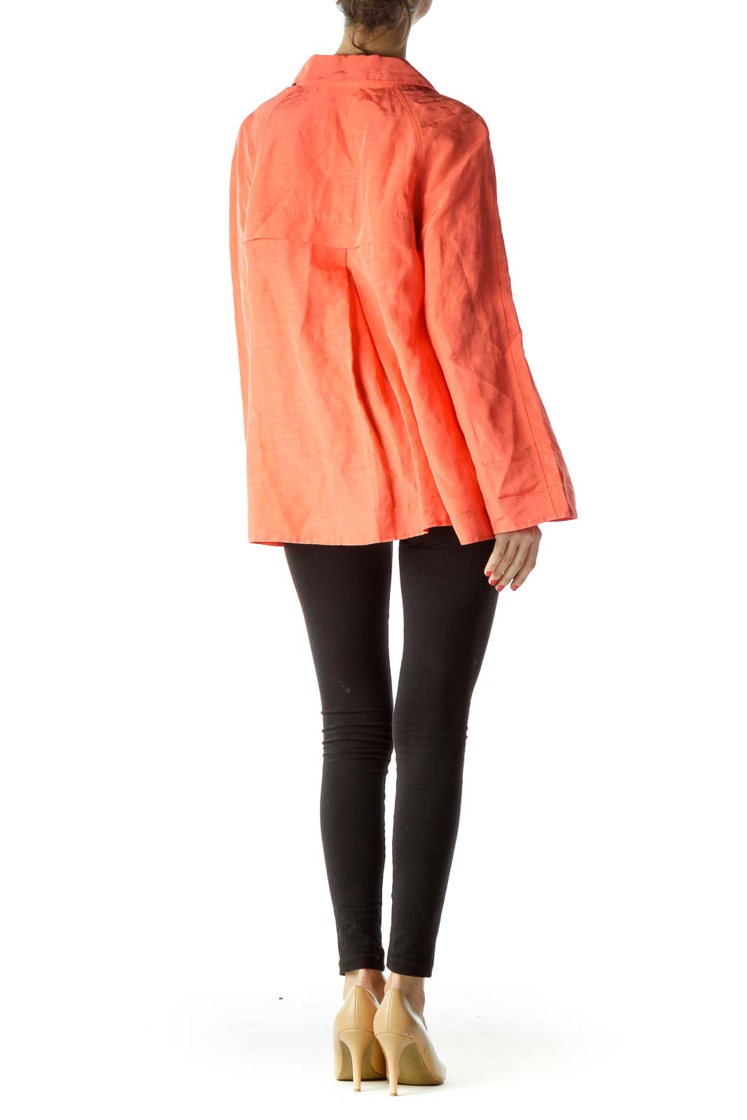 Orange Buttoned High Neck Blazer