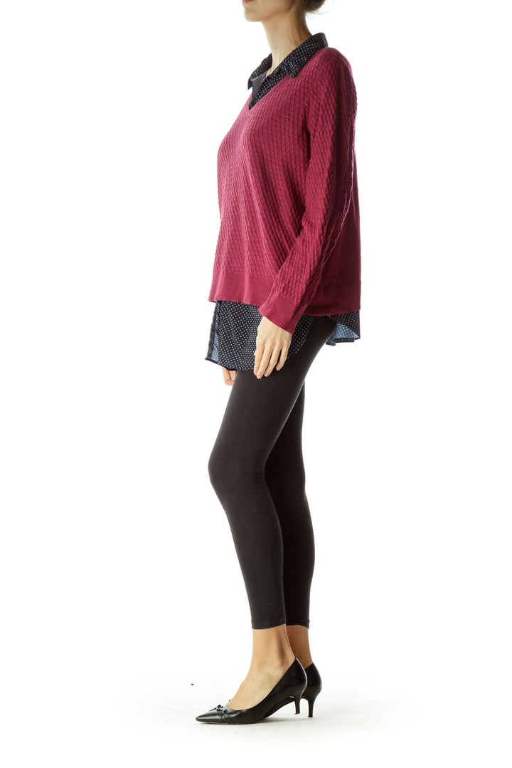 Burgundy and Polka Dot Knit Top