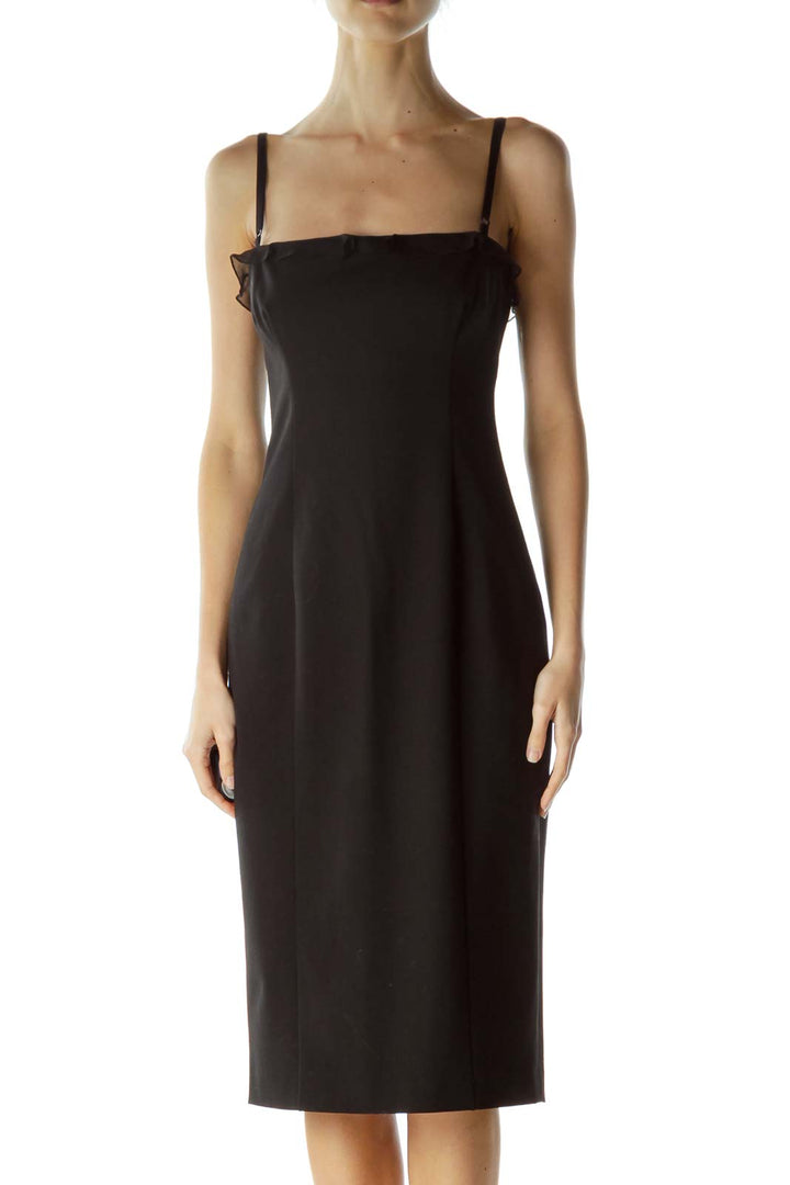 Black Spaghetti Strap Midi Cocktail Dress