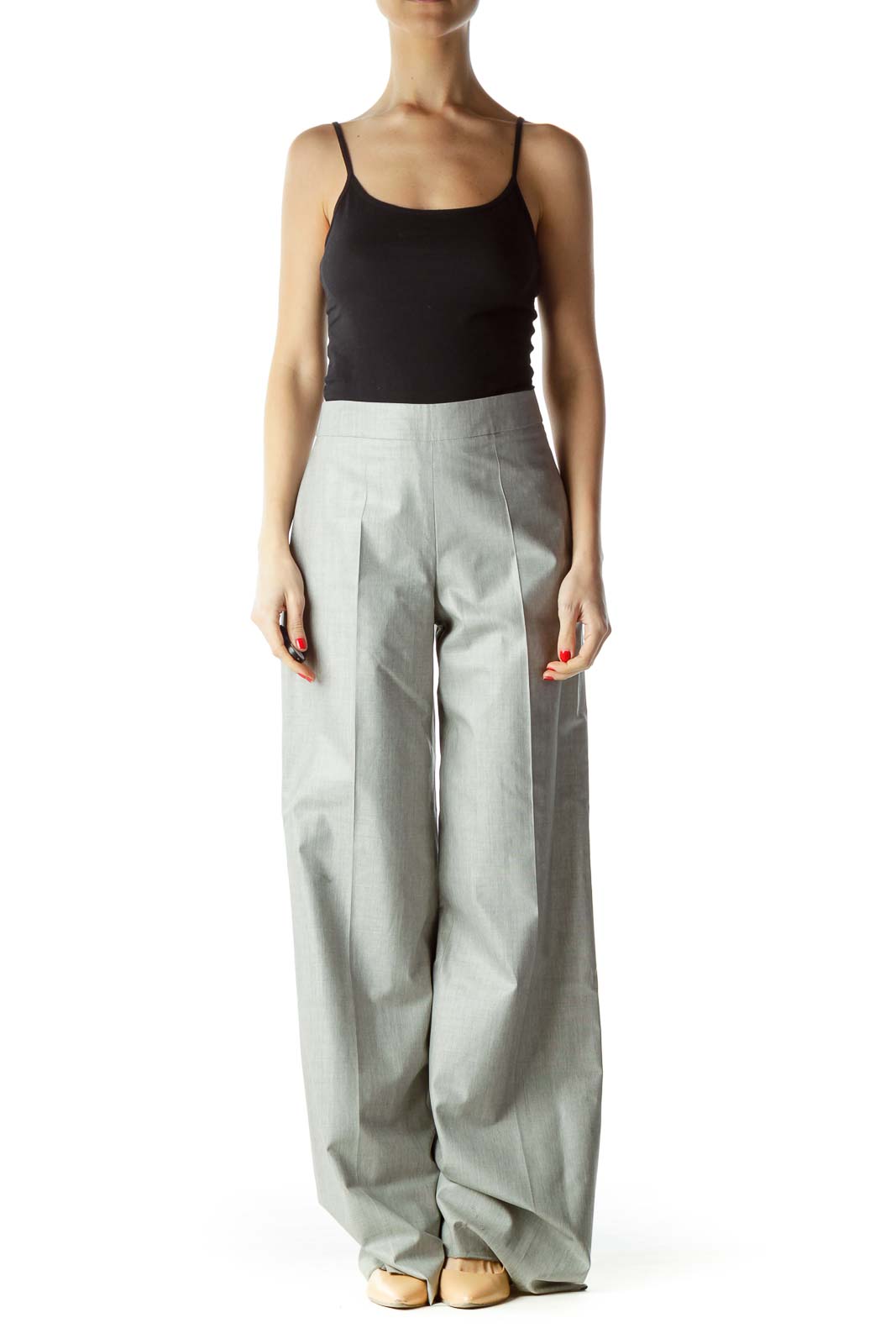 Gray High-Waisted Designer Dress Pants