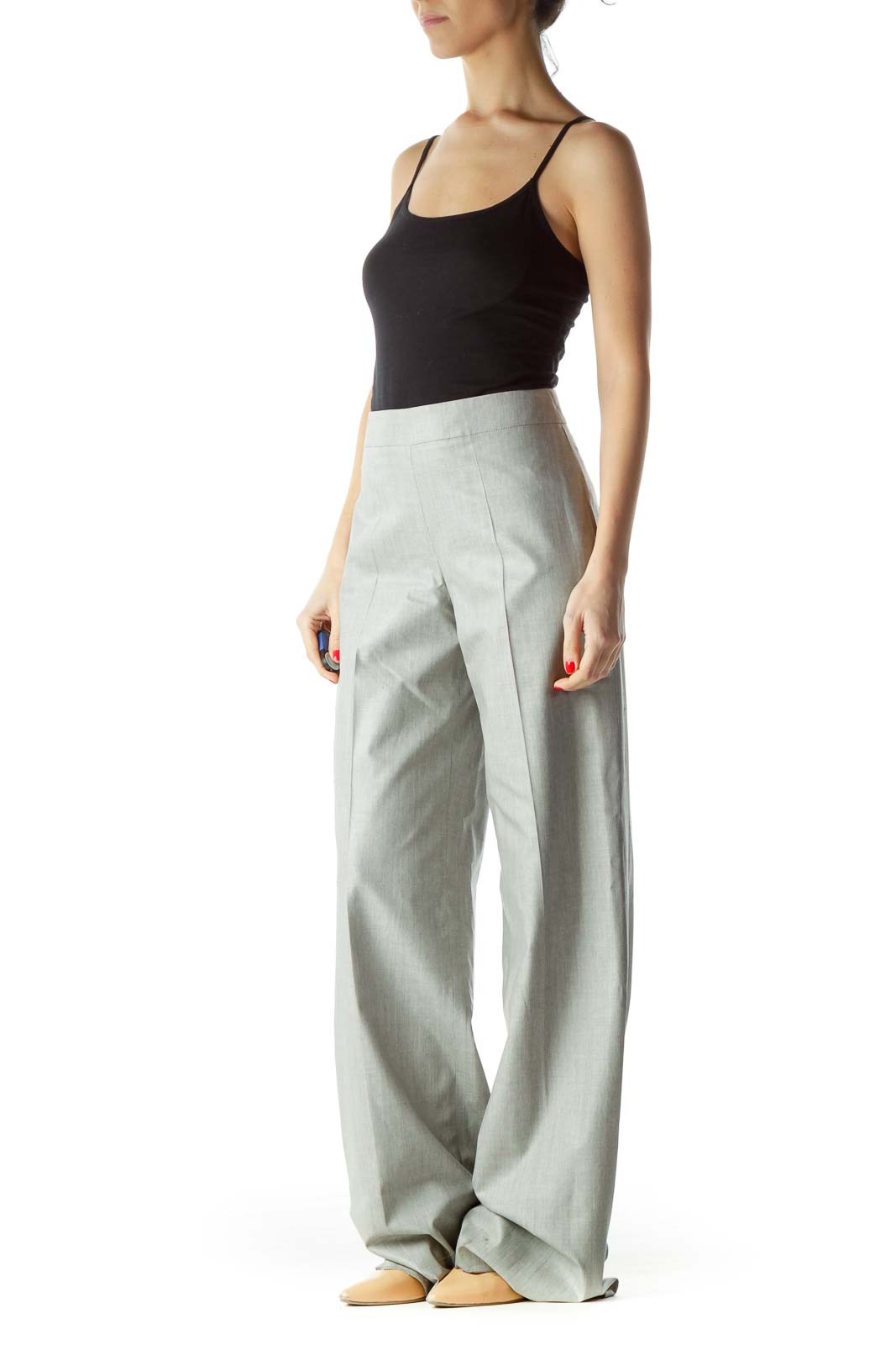 Gray High-Waisted Designer Dress Pants