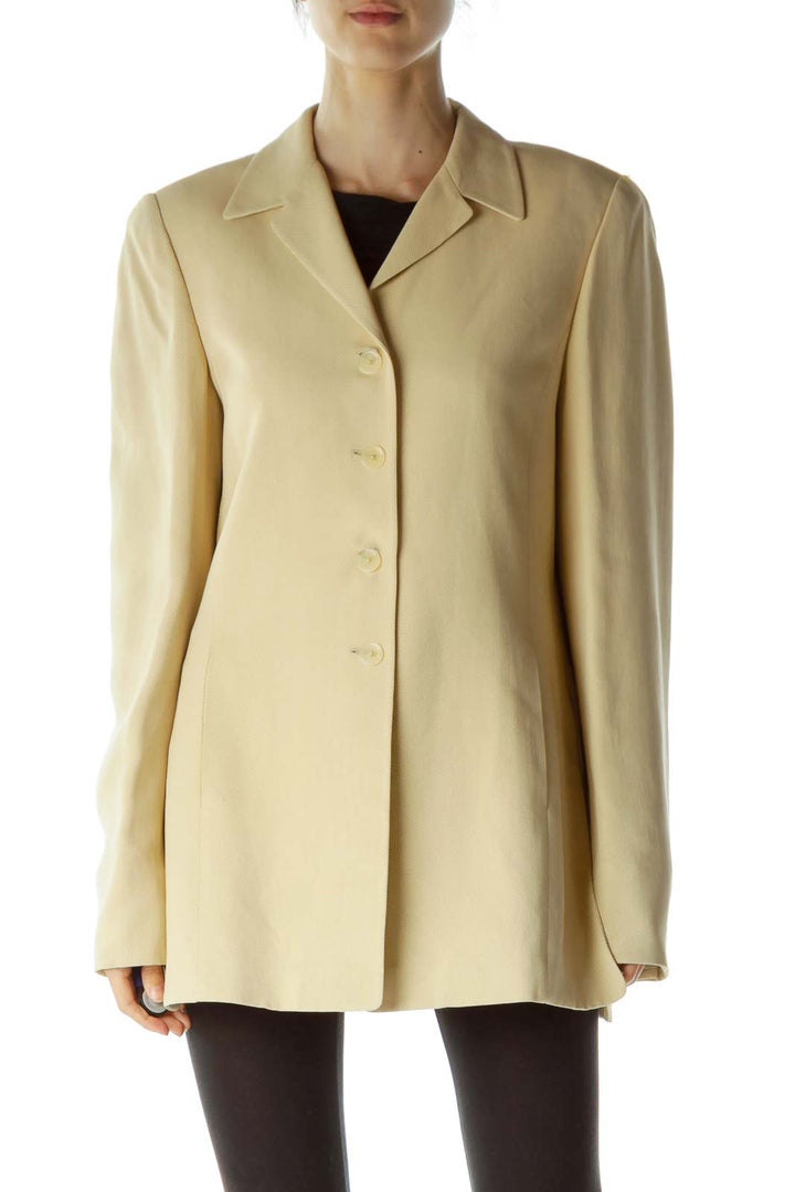 Beige Buttoned Long Blazer