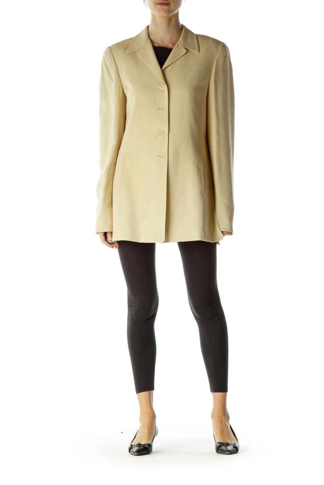 Beige Buttoned Long Blazer