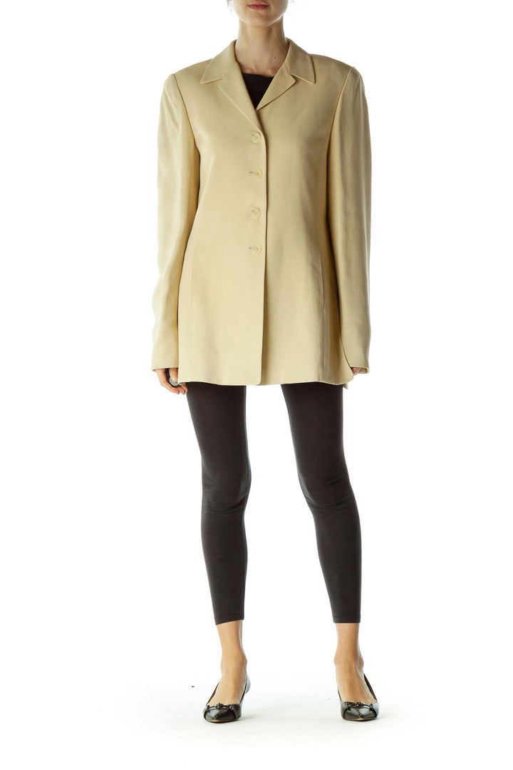 Beige Buttoned Long Blazer