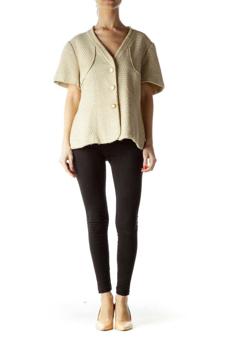 Beige Cream Short Sleeve Knit Blazer