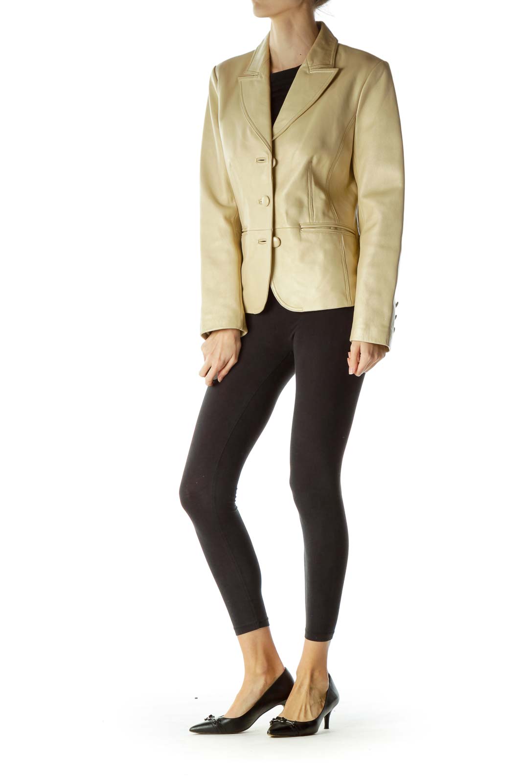 Beige Shiny Leather Jacket