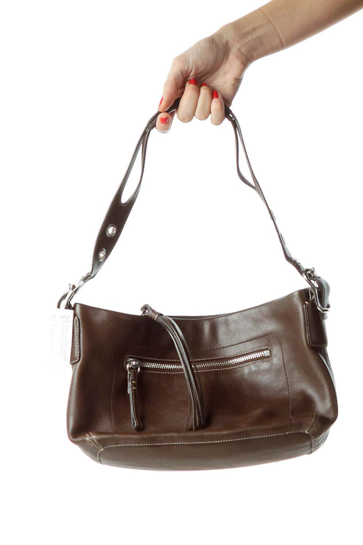 Brown Buckle Shoulder Bag with Tassle