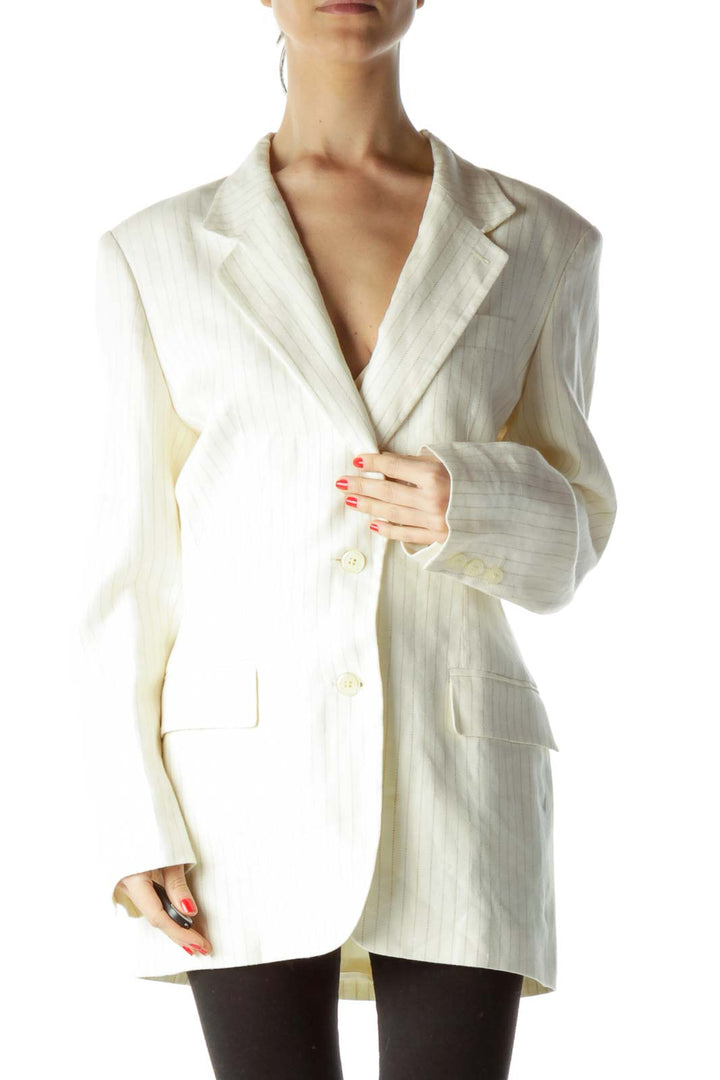 Cream 100% Linen Striped Blazer