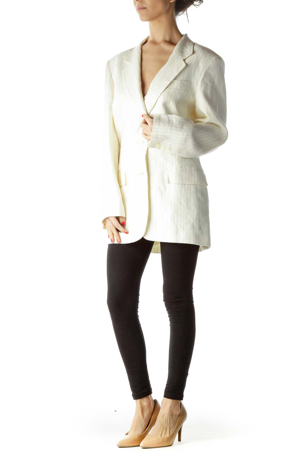 Cream 100% Linen Striped Blazer