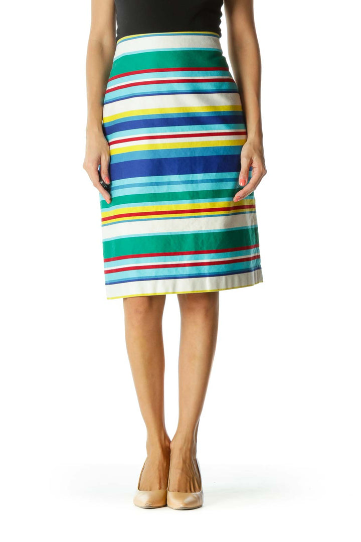 Multicolor 100% Cotton Striped Skirt