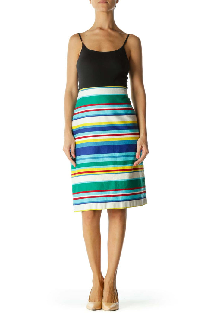 Multicolor 100% Cotton Striped Skirt