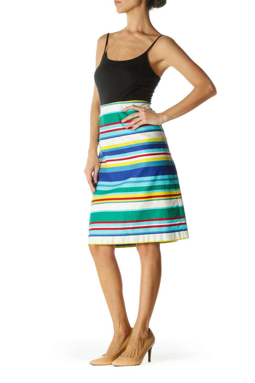 Multicolor 100% Cotton Striped Skirt