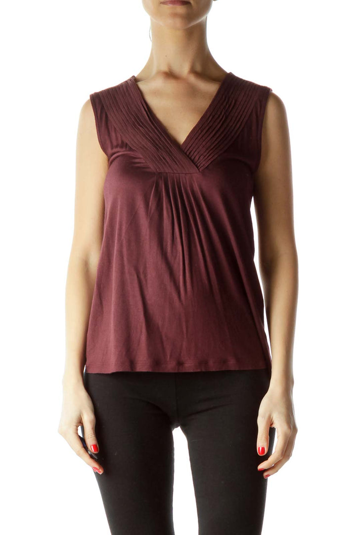 Burgundy V-Neck Sleeveless Blouse