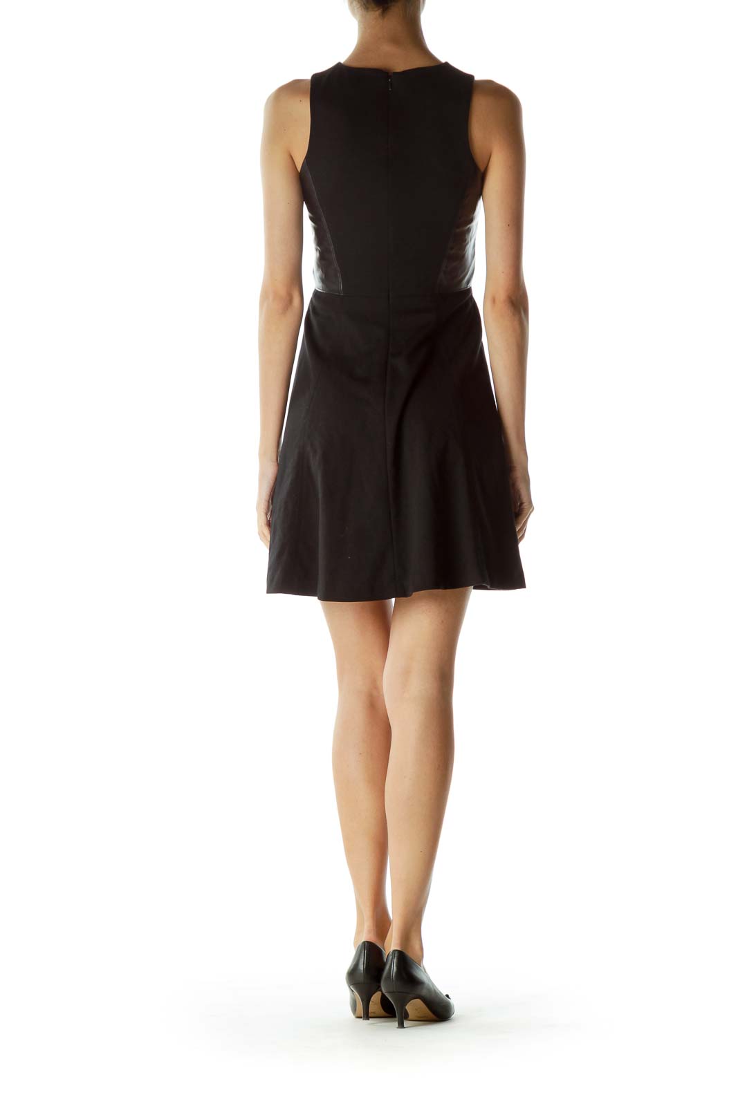 Black Faux-Leather Detail Day Cocktail Dress