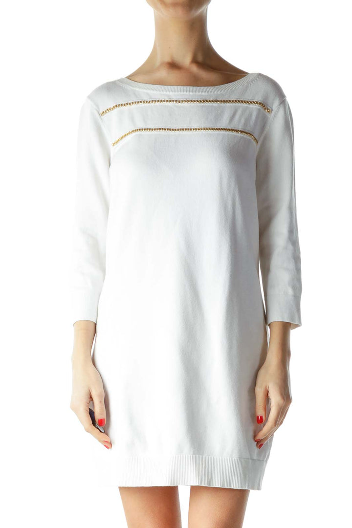 White Gold Chain 3/4 Sleeve Knit Dress