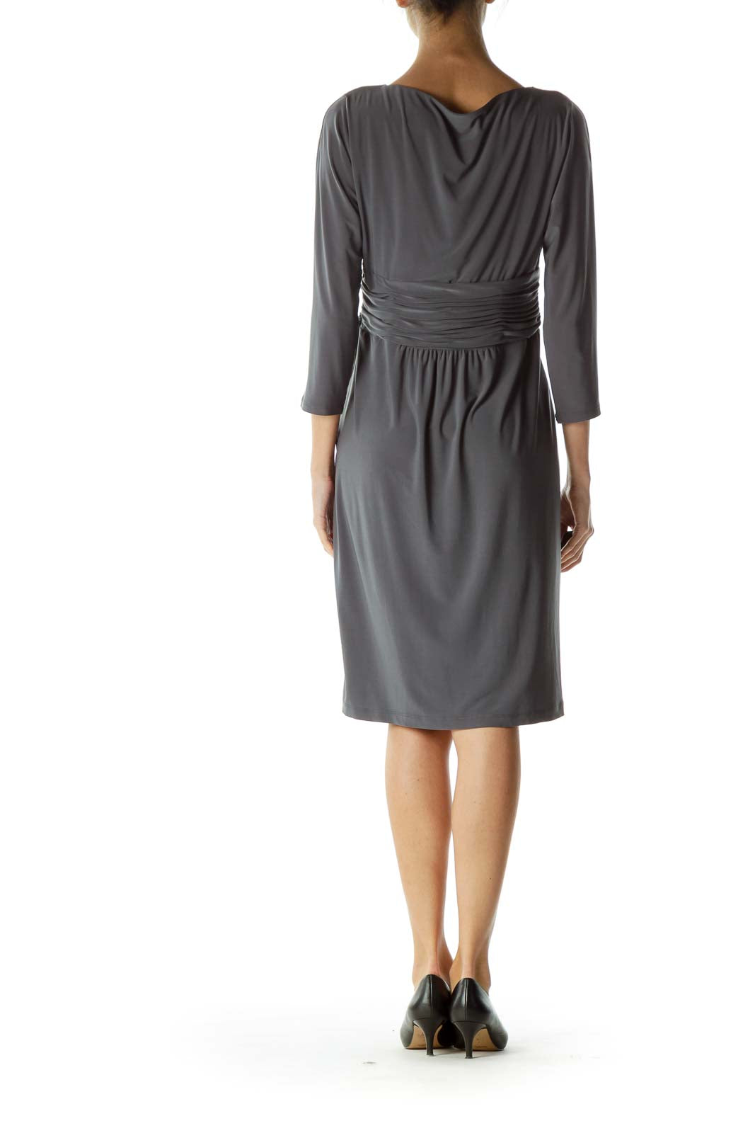 Gray Scrunch Waist Boat Neck Dress