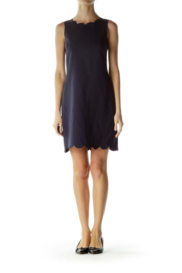 Navy Scalloped Sheath Dress