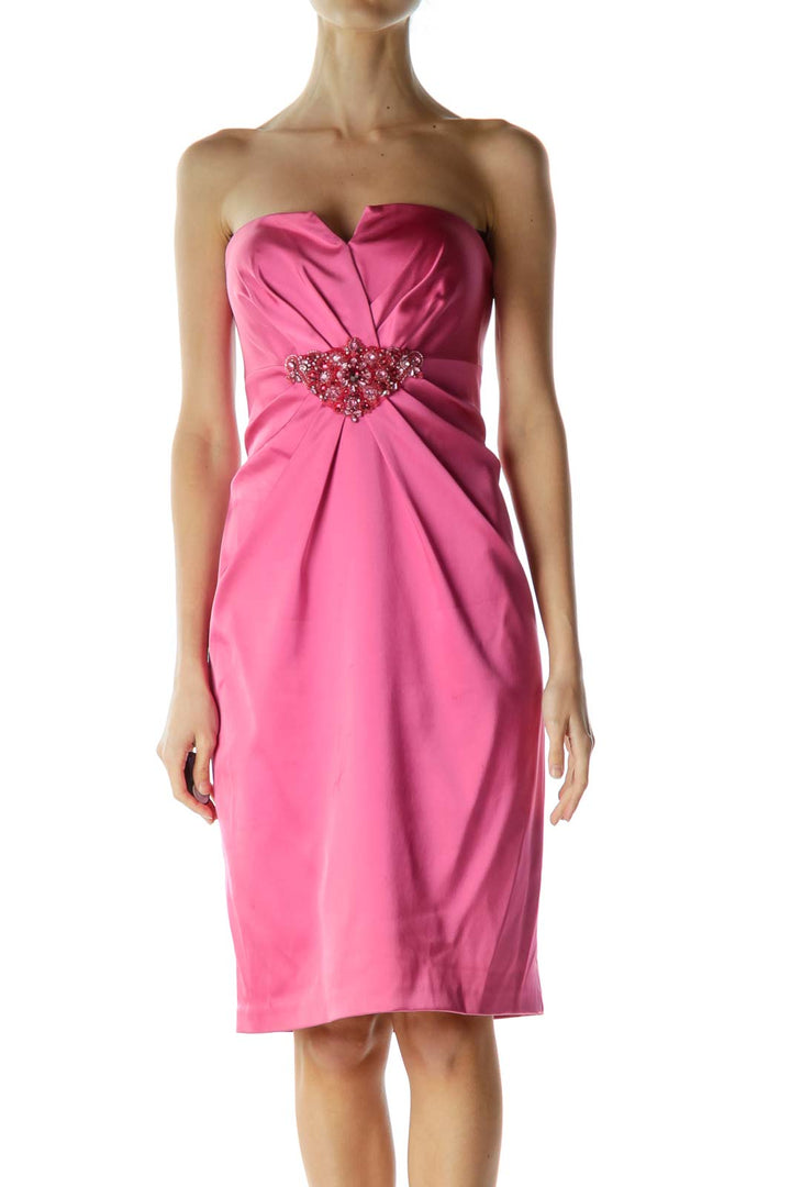 Pink Strapless Cocktail Dress with Beaded Detail