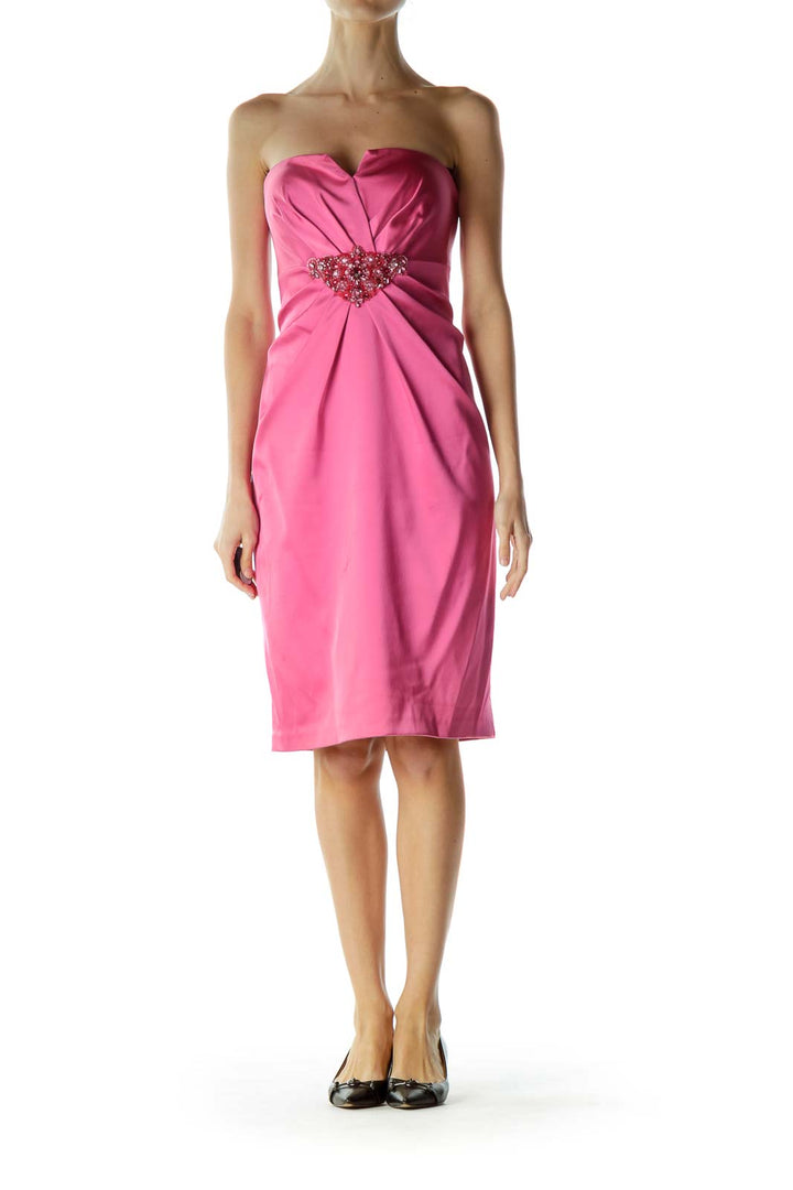 Pink Strapless Cocktail Dress with Beaded Detail