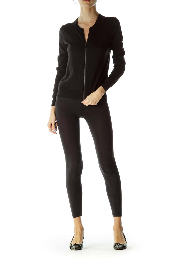 Black Zippered Round Neck Sweater