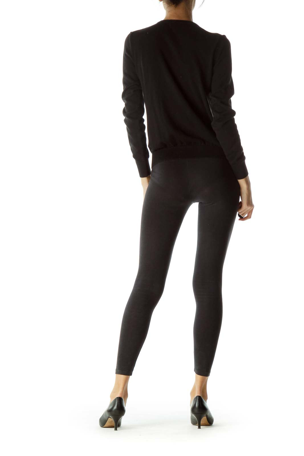 Black Zippered Round Neck Sweater