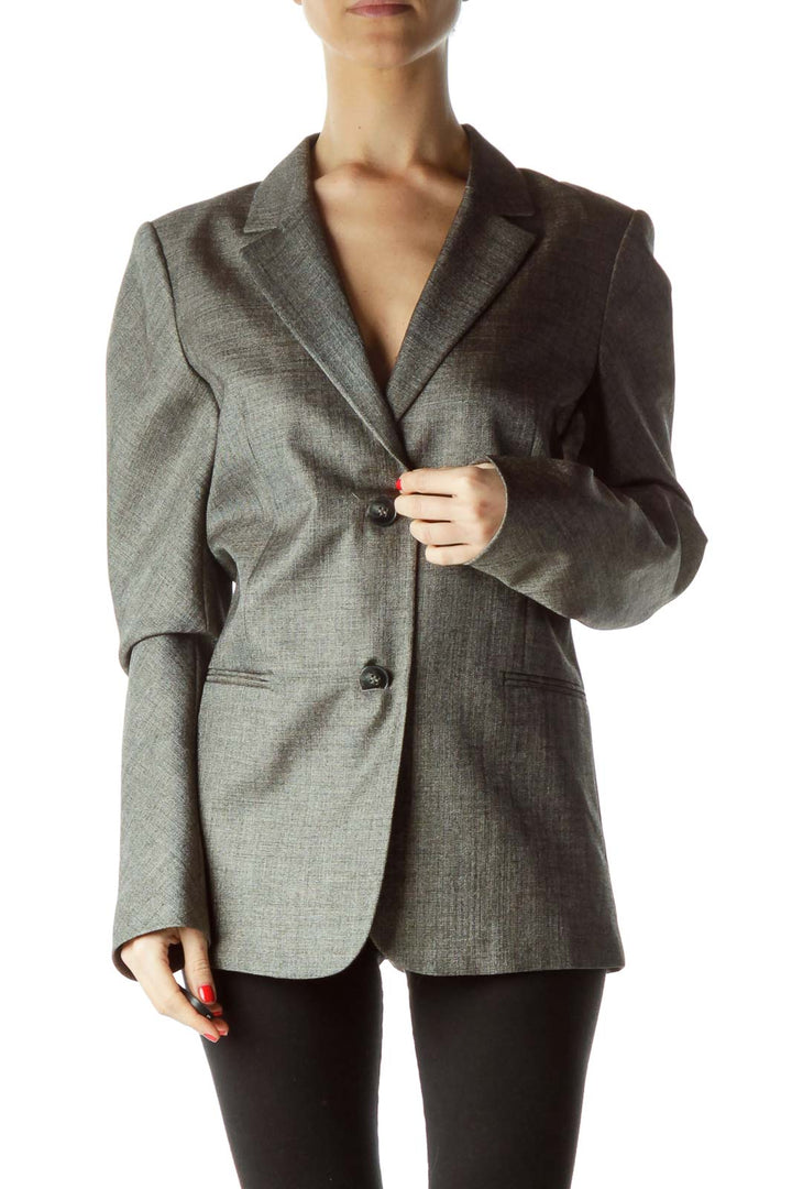 Gray V-Neck Slightly Metallic Blazer