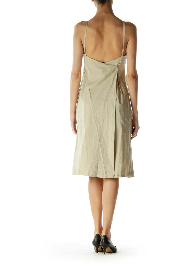 Beige Pocketed Spaghetti Strap Day Dress