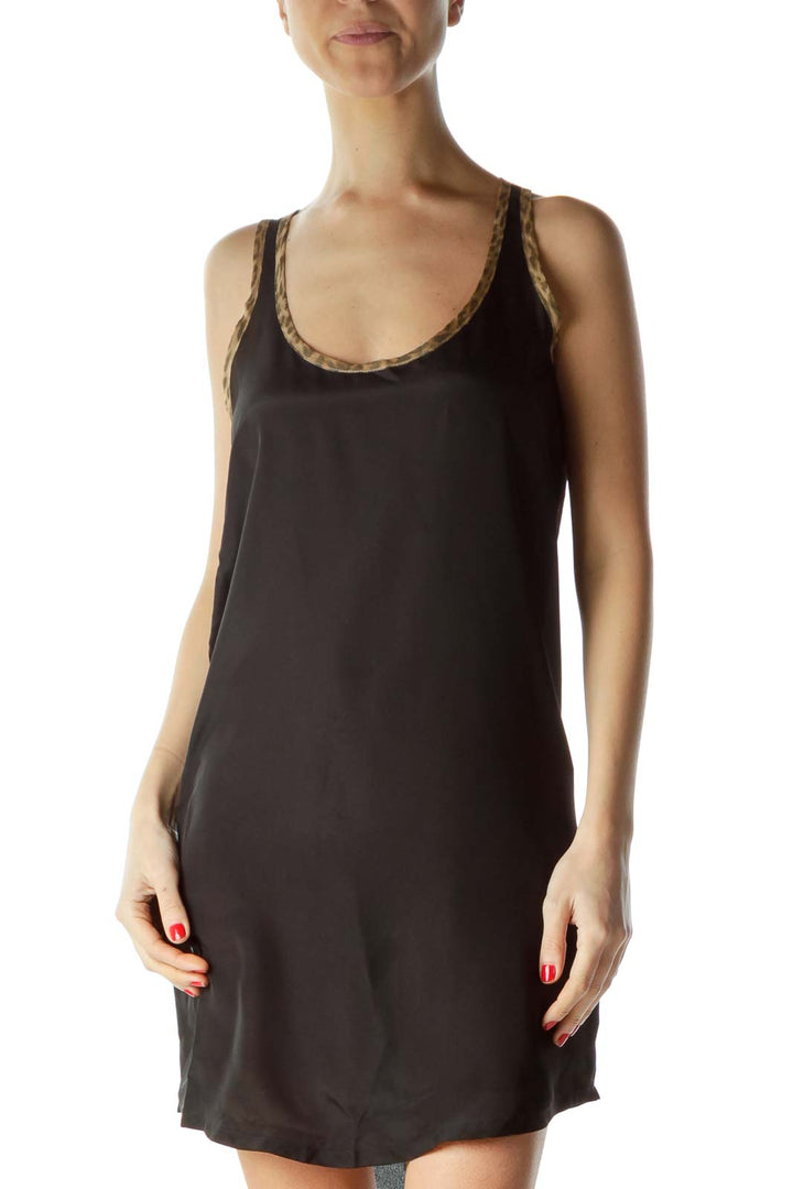 Black Brown Leopard Trim Racerback Dress