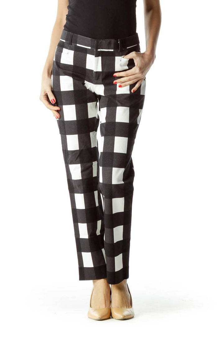 Black White Checkered Straight Leg Pants