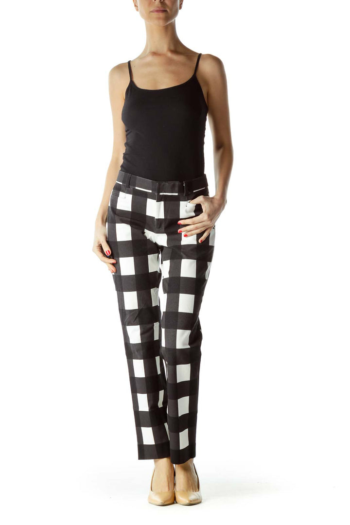 Black White Checkered Straight Leg Pants