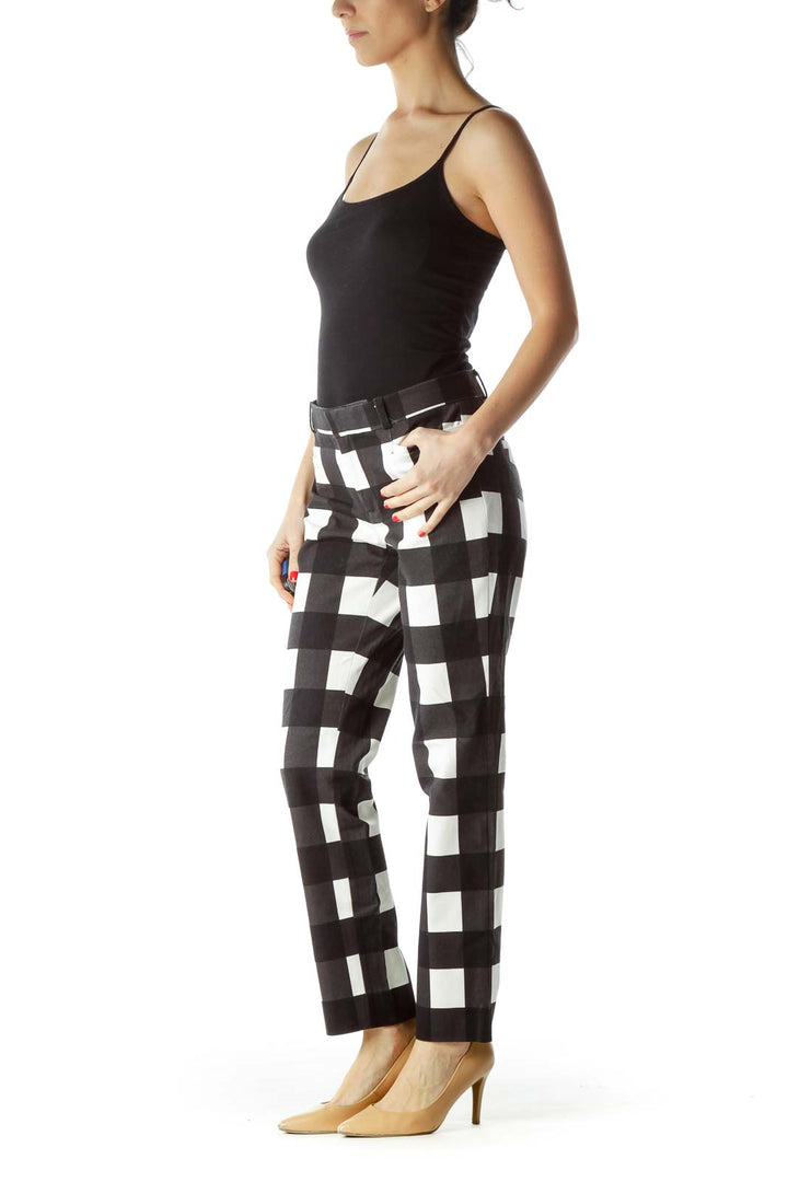 Black White Checkered Straight Leg Pants