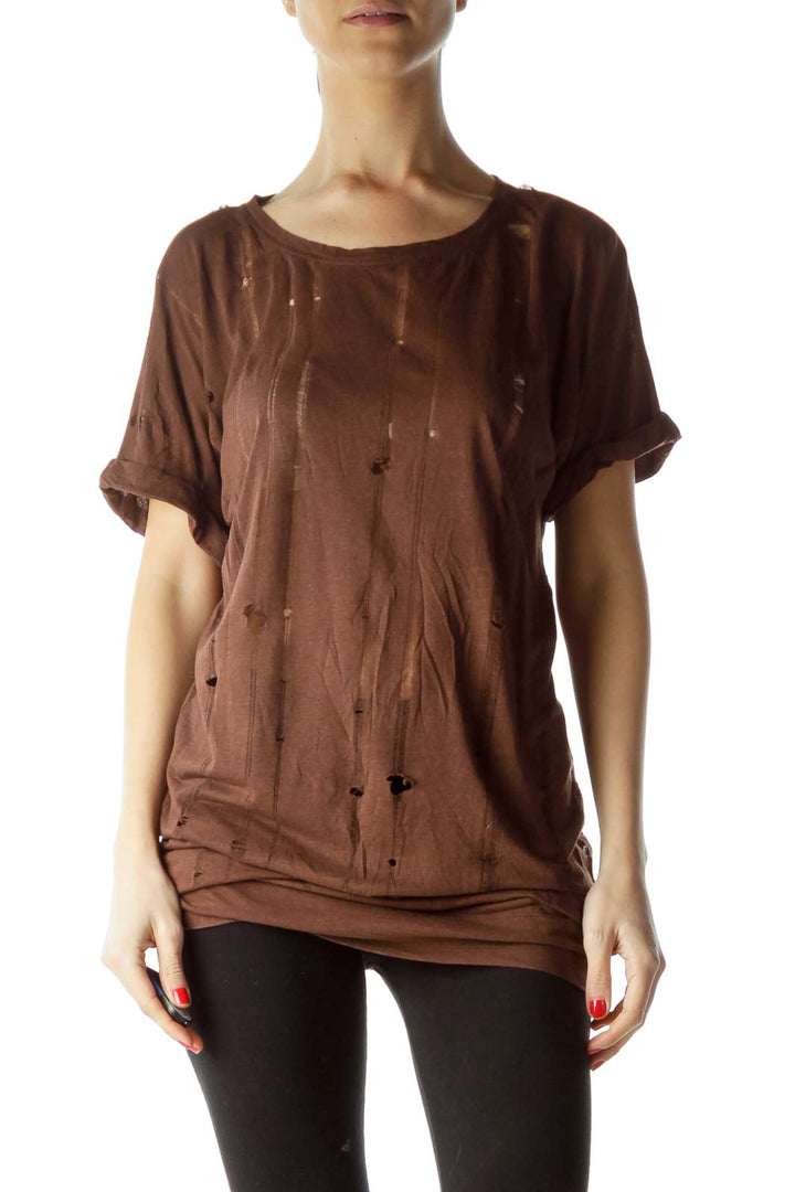 Brown Long Short Sleeve T-Shirt