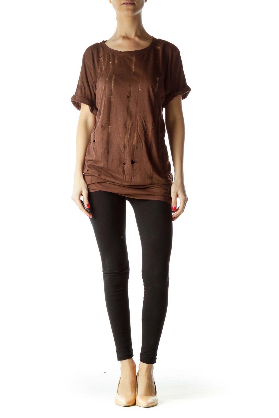 Brown Long Short Sleeve T-Shirt