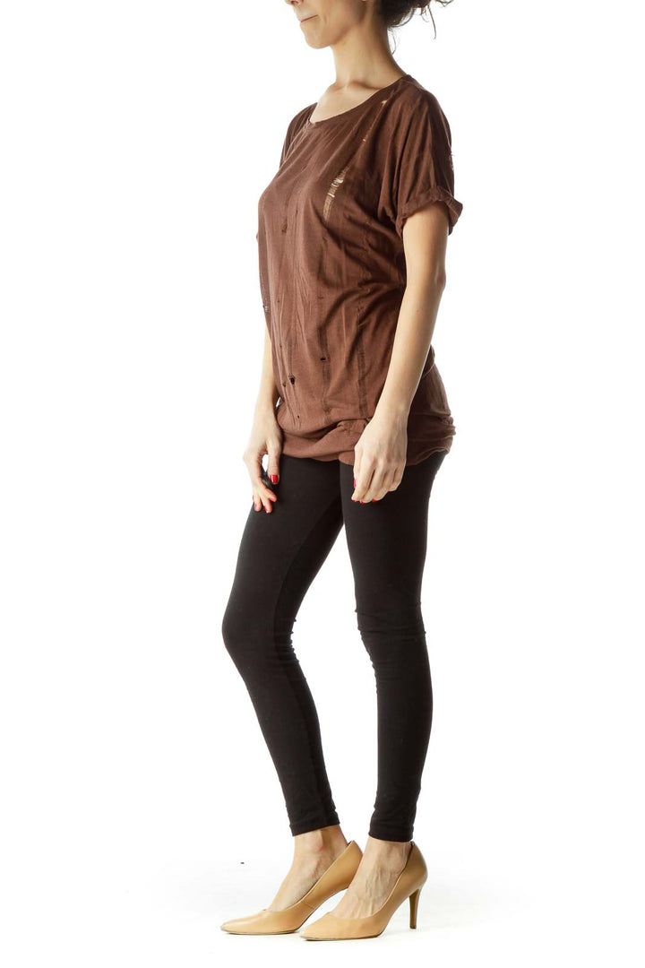 Brown Long Short Sleeve T-Shirt