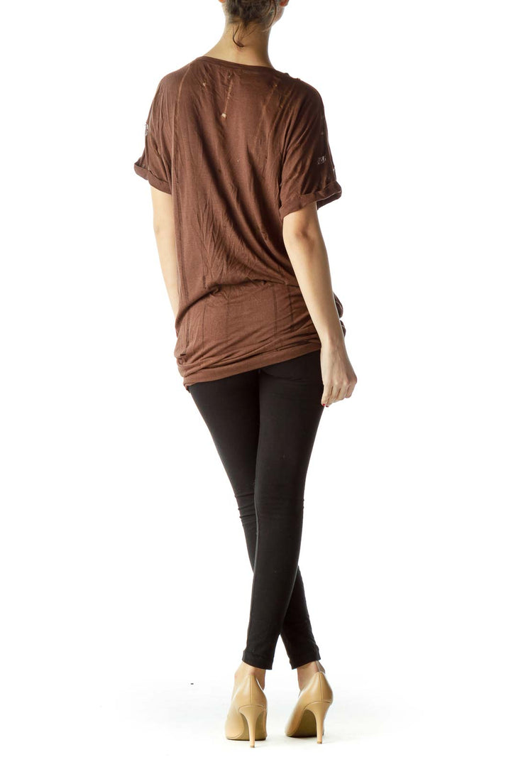 Brown Long Short Sleeve T-Shirt