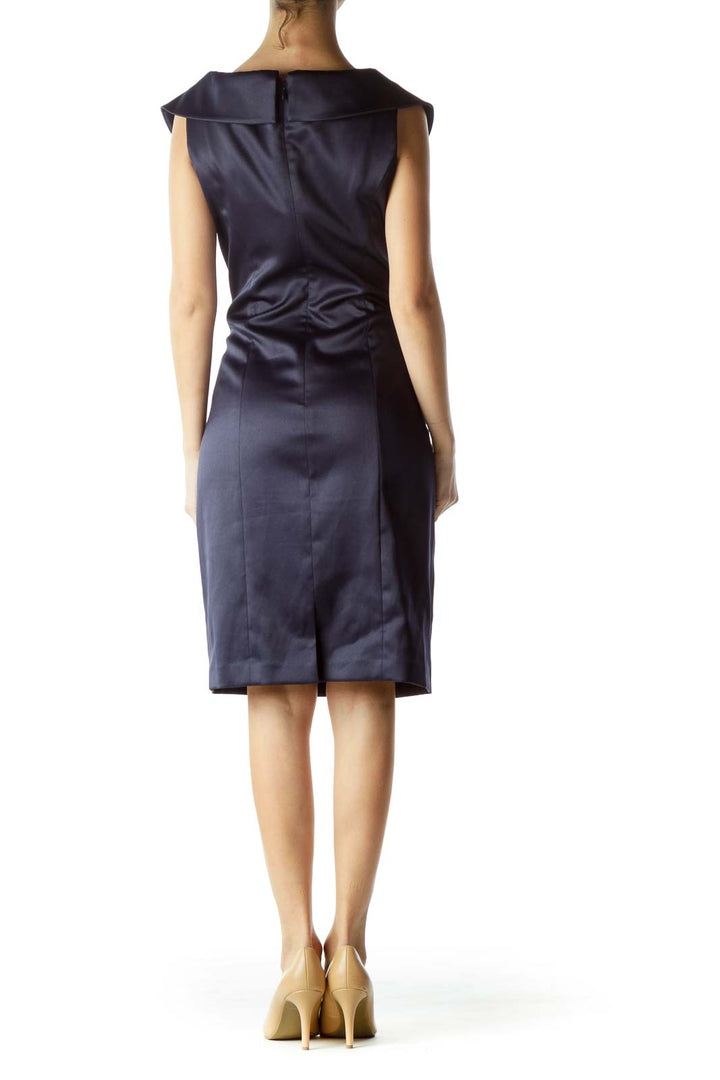 Navy Scrunched Collared Cocktail Dress