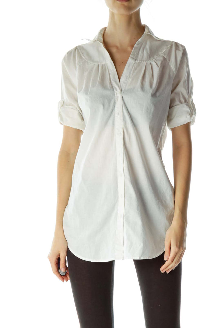 White Buttoned Belted Shirt