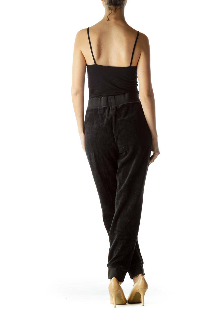 Black Drawstring Fleece Cropped Pants