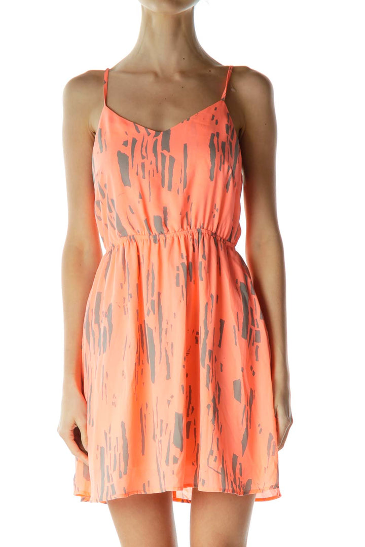 Orange Gray Printed Day Dress