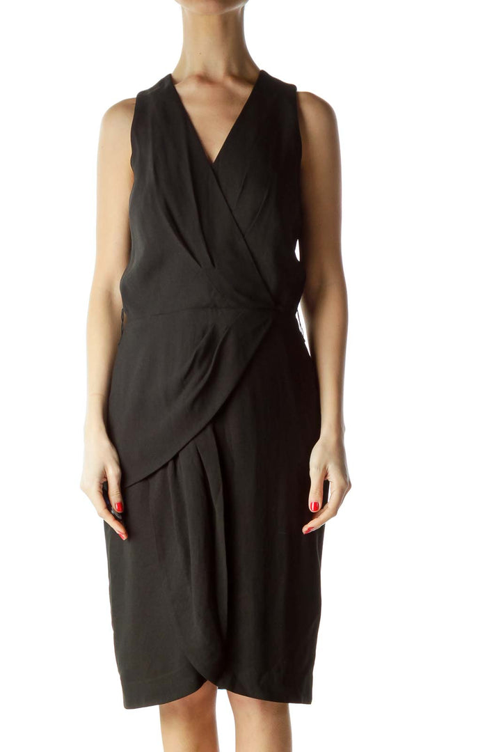 Black Layered V-Neck Work Dress