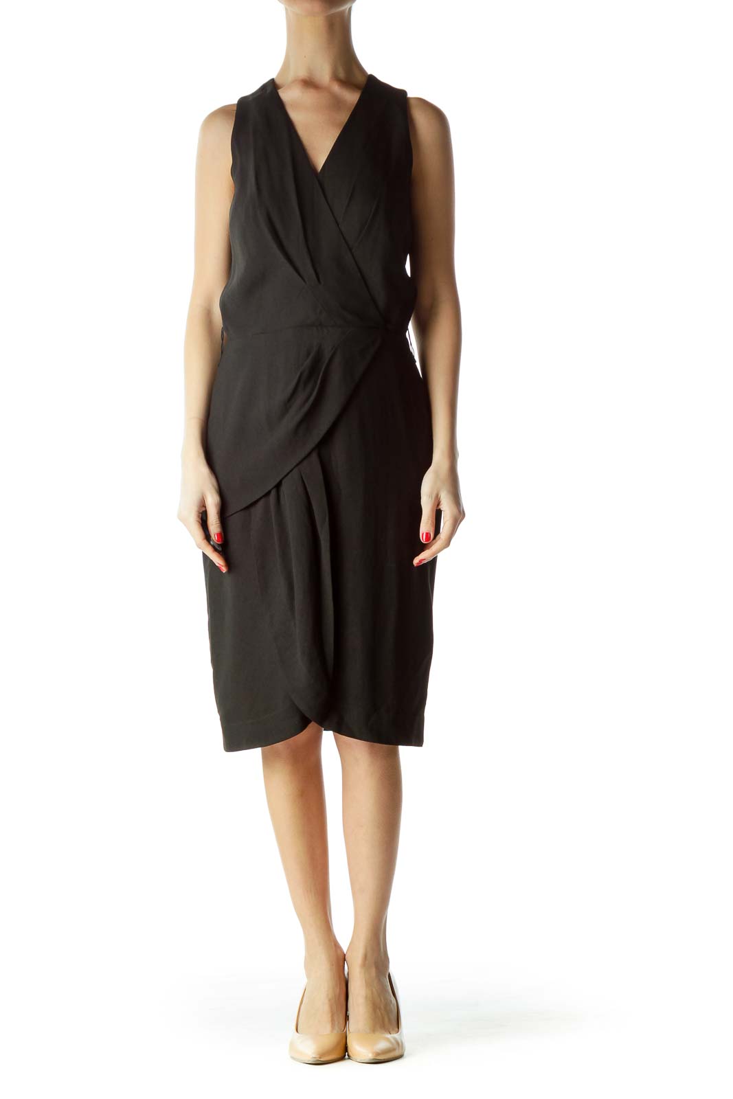 Black Layered V-Neck Work Dress