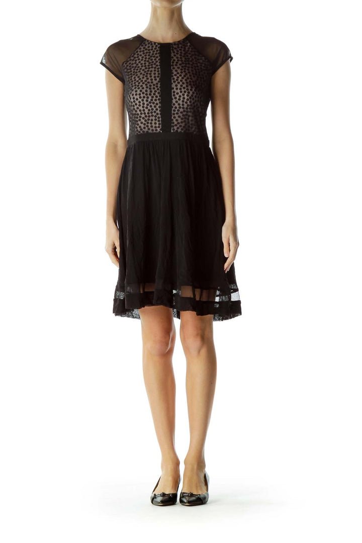 Black Beige Sheer Polka Dot Cocktail Dress