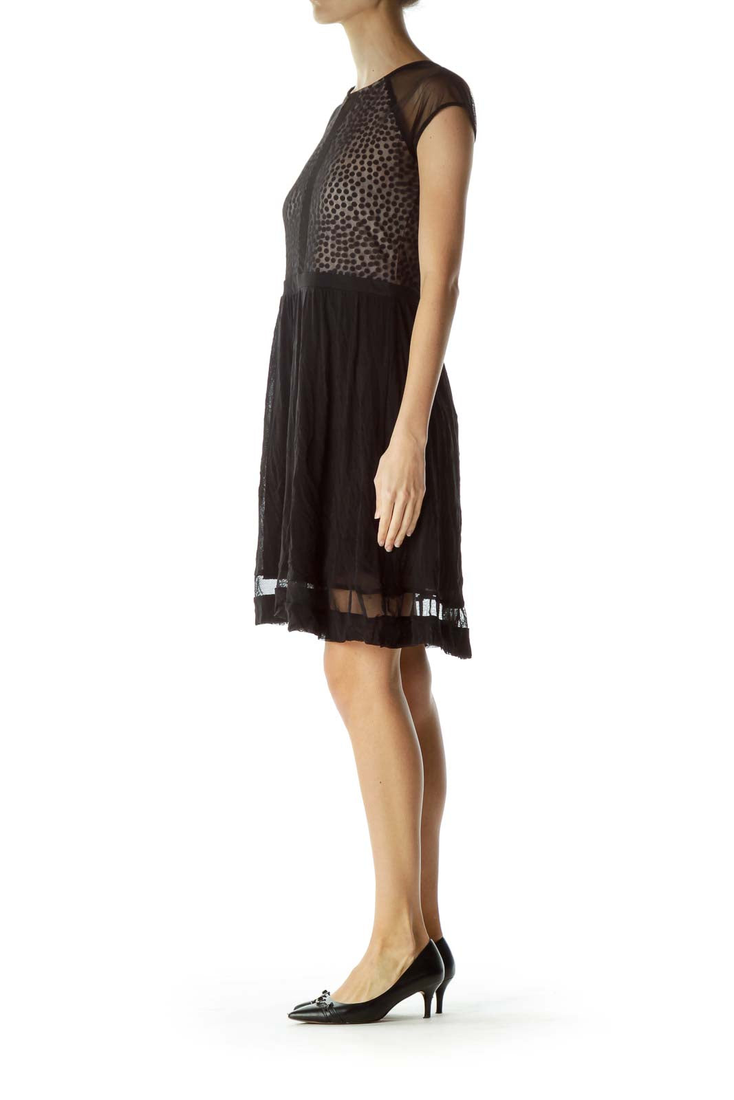 Black Beige Sheer Polka Dot Cocktail Dress