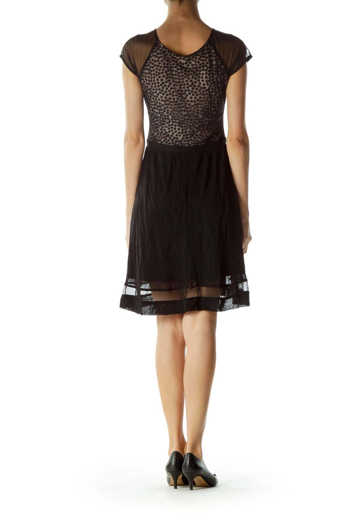 Black Beige Sheer Polka Dot Cocktail Dress