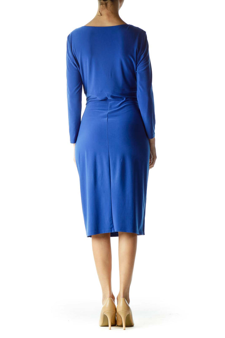 Blue Ruched 3/4 Sleeve Dress