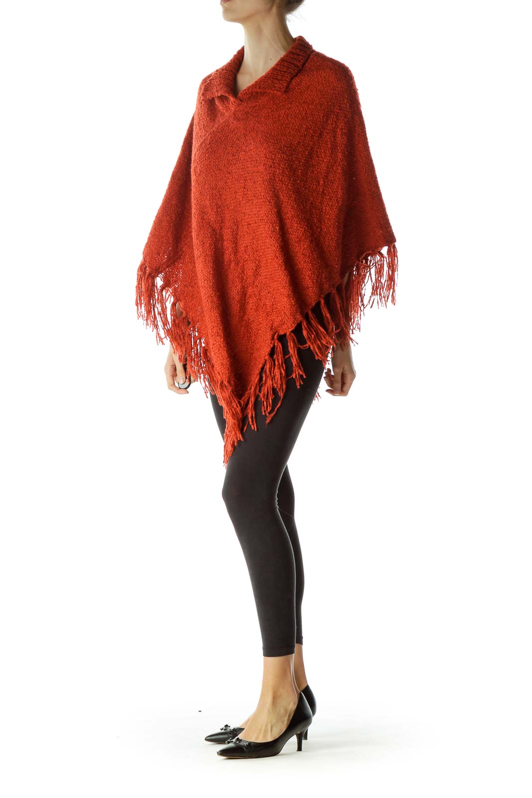 Orange Knitted High Neck Poncho