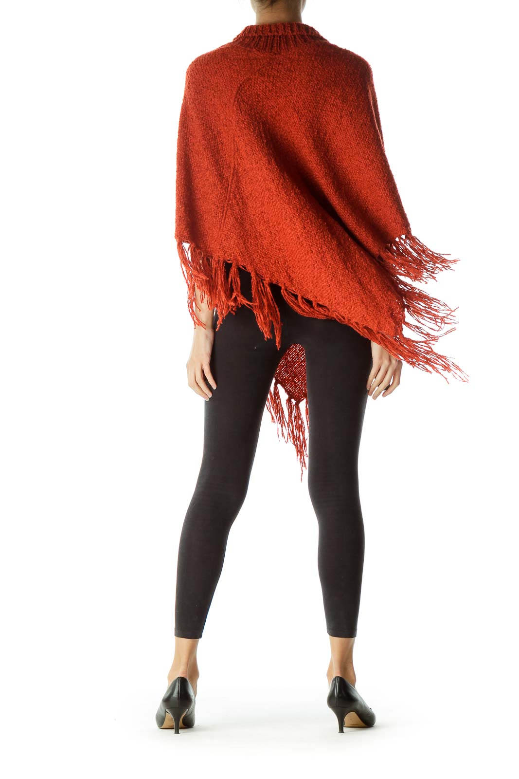 Orange Knitted High Neck Poncho